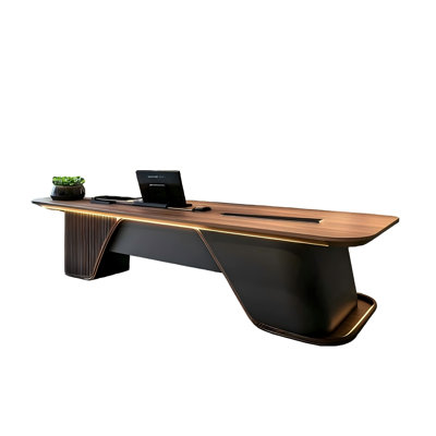 86.61"Retro Solid Ash Wood Executive Desk