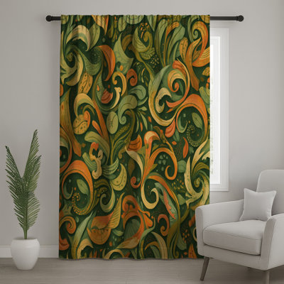 Intricate Leaf Swirl Pattern Window Curtains, Floral Sheer & Blockout Curtains - 1 Panel