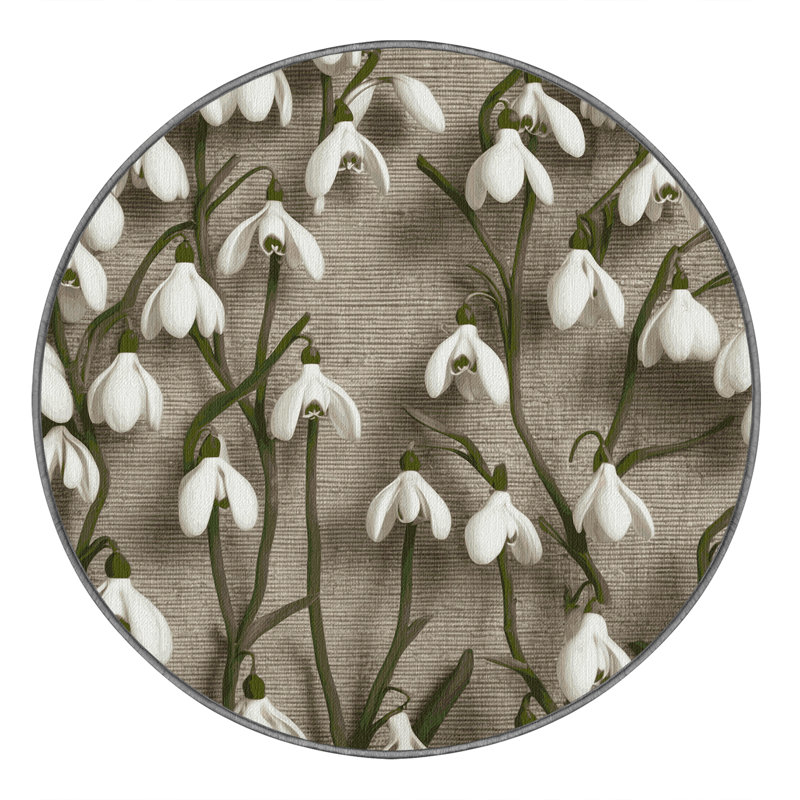 Tapis gris botanique lavable à la machine, Rond 5 pi