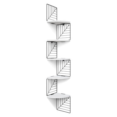 5 Tier Rustic Wood Floating Corner Shelf Wall Mount - Sturdy Solid Wood With Metal Brackets For Bedroom, Living Room, Bathroom, Kitchen, Office Decor And Storage