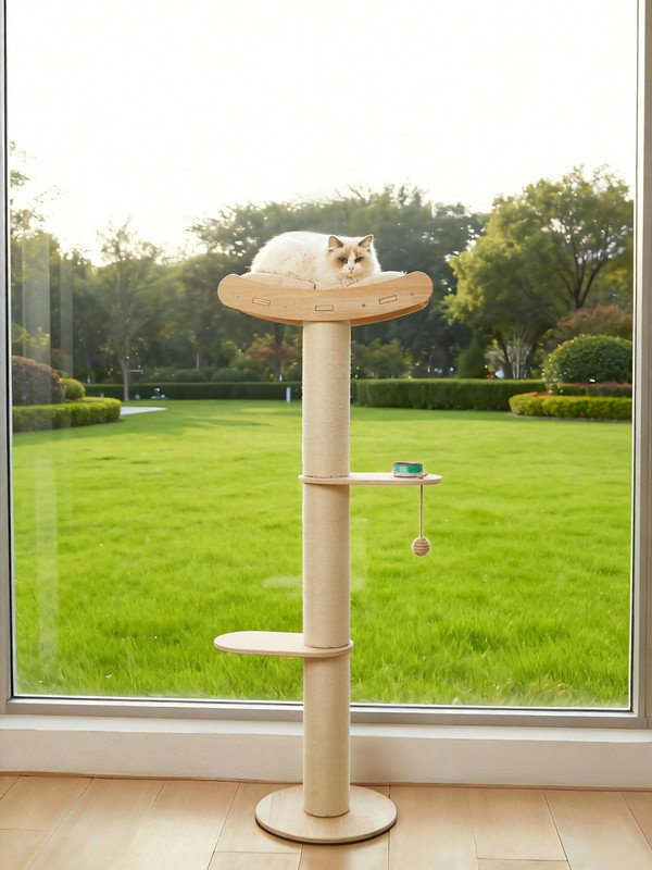 Arbre à chat demi-tour – Griffoir en chanvre à 3 niveaux, perchoirs et centre d'activités robuste avec ventouse