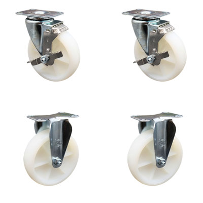 4 Piece Nylon Top Plate Caster Set with 2 Brakes and 2 Rigids