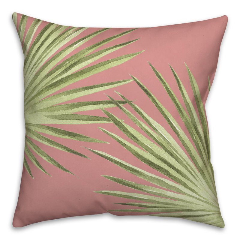 Palm Floral Outdoor Reversible Throw Pillow, 16" x 16", Pink