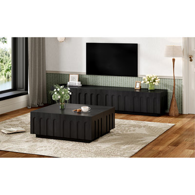Elegant TV Stand & Coffee Table Set Of 2, Multi-Functional Media Console With Arched Design For Tvs Up To 80", Modern Dual Purpose Center Table With Drawers For Living Room, Bedroom