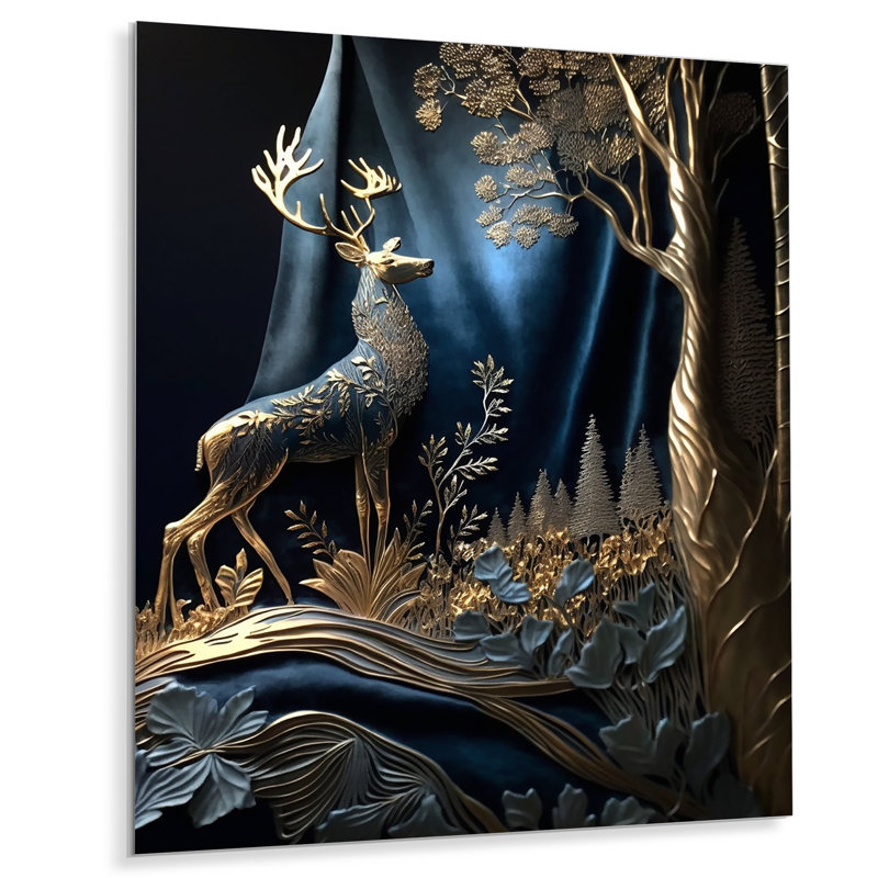 «Golden Deer in Forest I», impression sur métal sans cadre, H 32 po x l 24 po x P 1 po