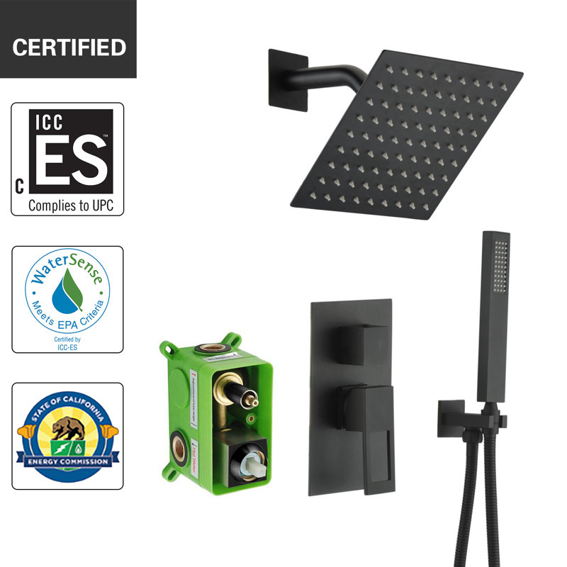 Sumerain Rainfall Complete Shower System with Brass Valve, Wall Mounted Shower Faucet with Handheld Shower, Matte Black