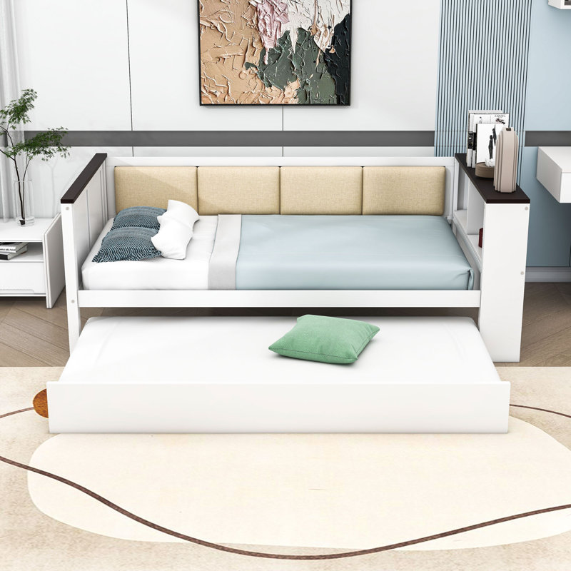 Wood Daybed with Shelves, USB and Trundle, Twin