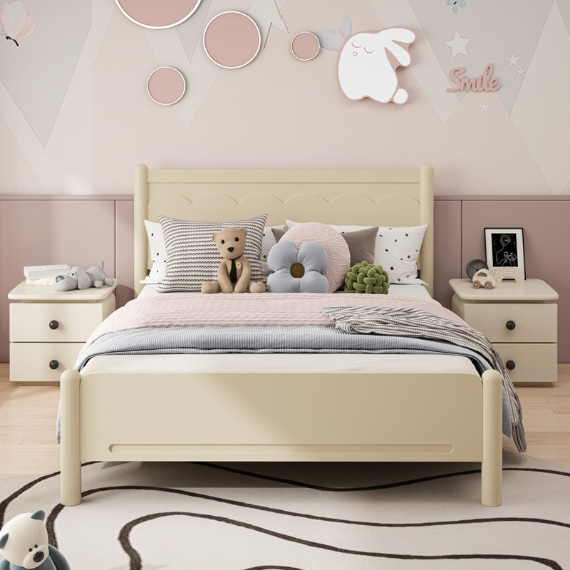 Lit plateforme en bois, Beige, Grand
