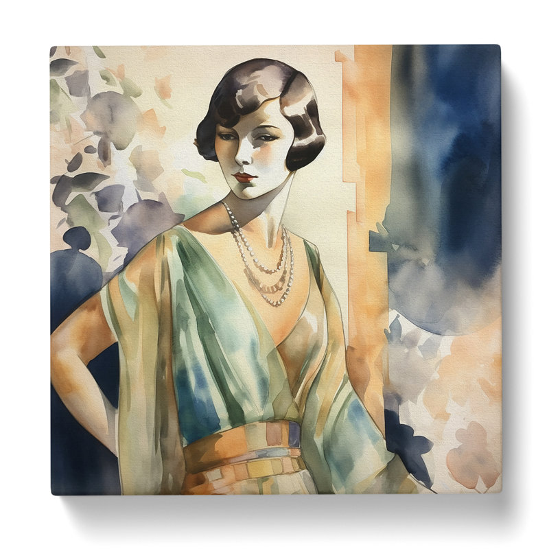 Art Deco Woman Watercolour - Wrapped Canvas - Framed Print, 50cm H x 50cm W x 3cm D