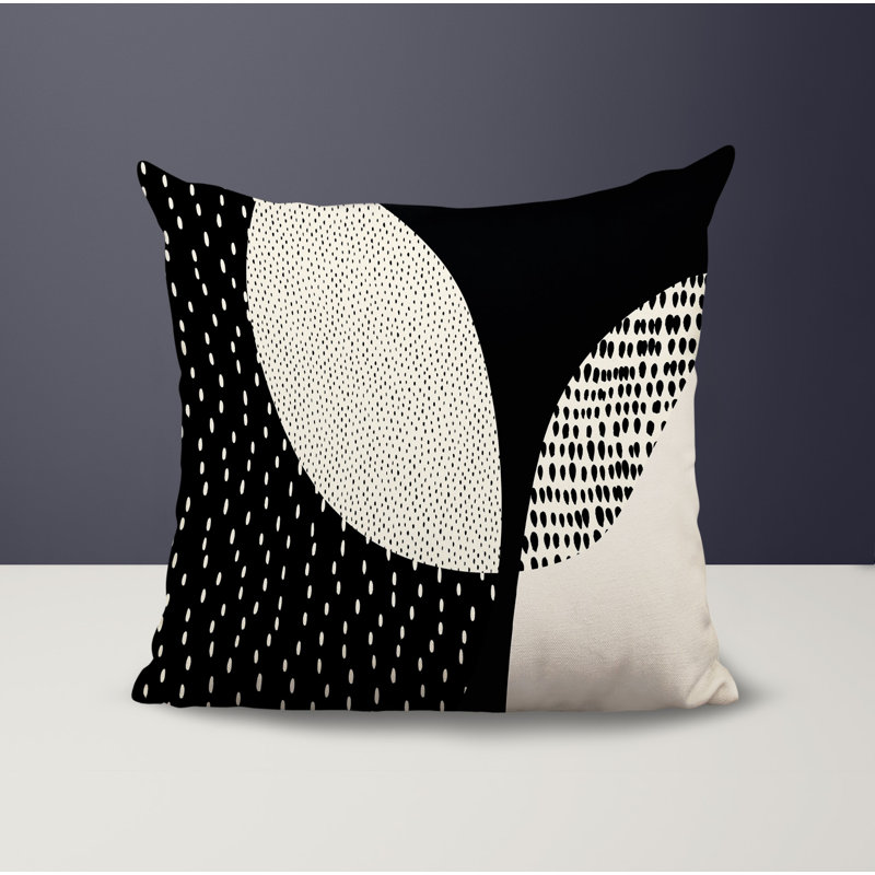 Coussin carré intérieur / extérieur pia, H 17 po x l 17 po, Blanc cassé / noir