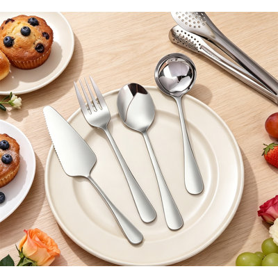 10-Piece 18/8 Stainless Steel Heavy Duty Serving Utensils Set for Parties, Dishwasher Safe