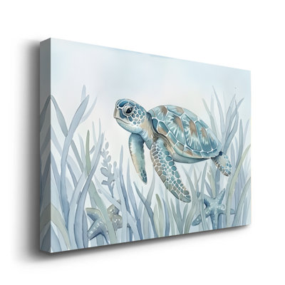 «Ocean Journey», art mural sur toile, impression sur toile tendue avec châssis 24 po x 36 po, bleu et orange, décoration murale bord de mer pour la salle de bain, la chambre d'enfant et le salon