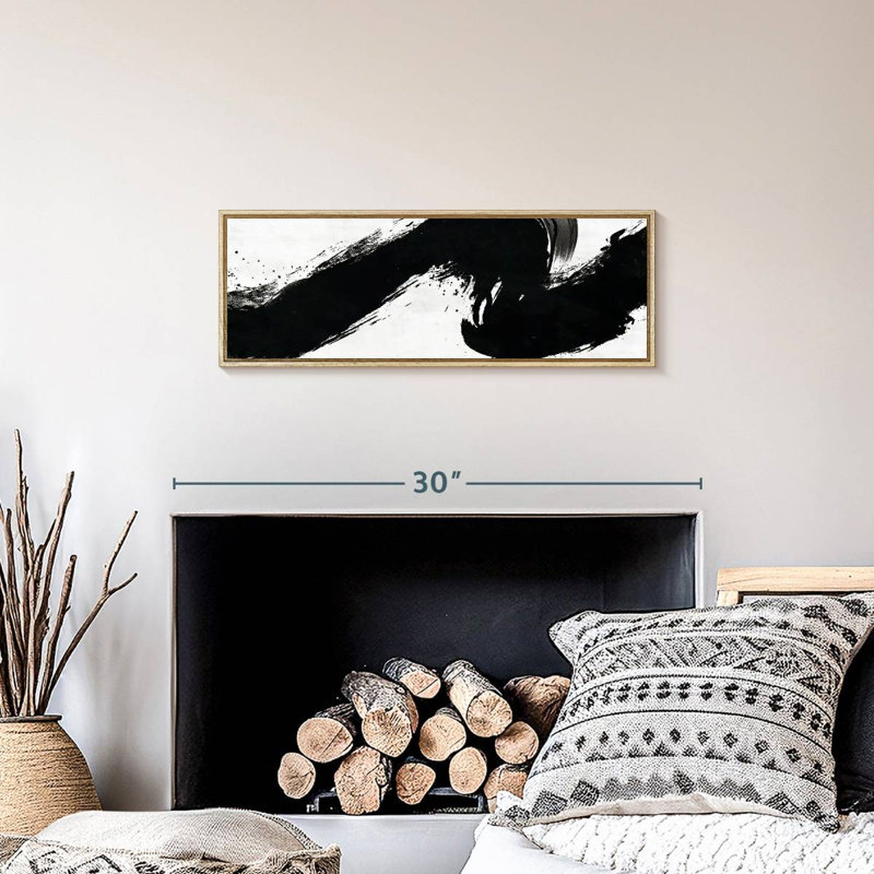 Coup abstrait, 25 po x 9 po, Cadre flottant en bois naturel