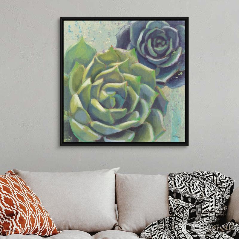 «Succulents I Crop», art mural sur toile, Toile avec cadre noir, H 36 po x l 36 po x P 1,75 po