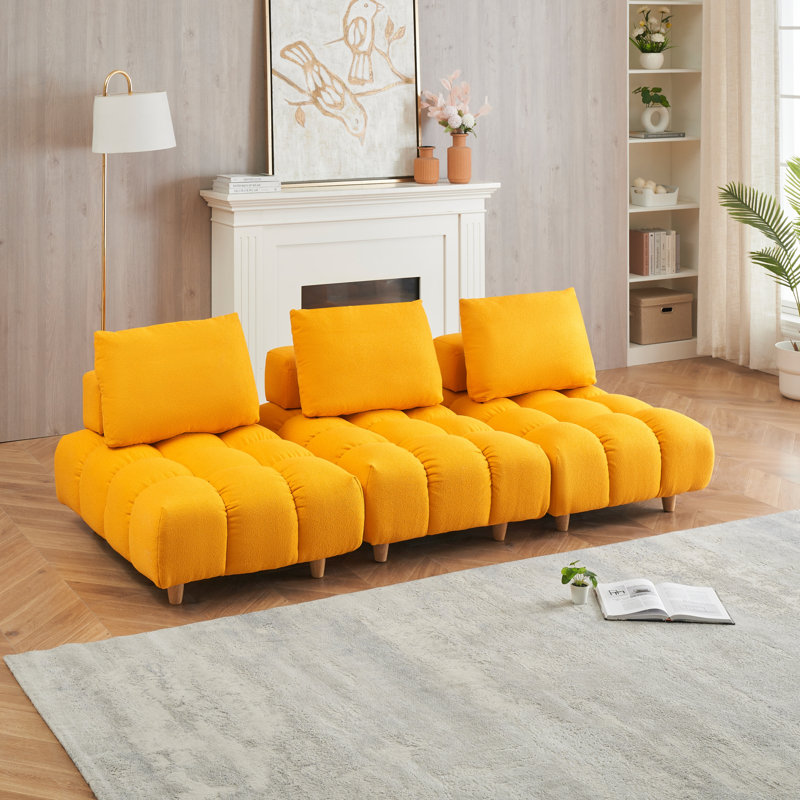 Grand canapé rembourré, H 29,5 po x l 90 po x P 40,2 po, 3, Jaune