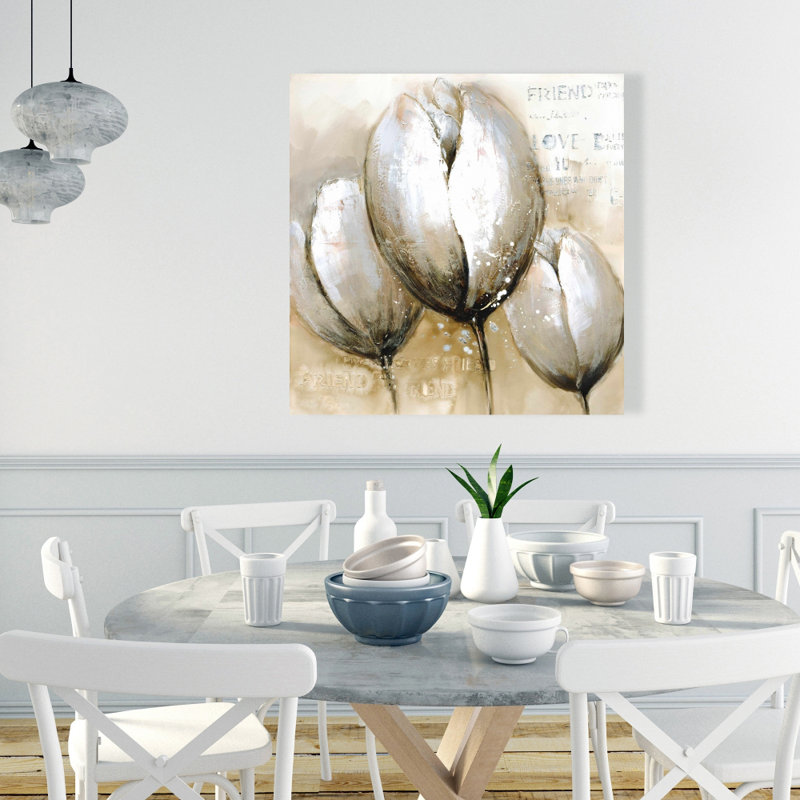 Three Tulips with Typography - Contemporary Canvas for Home Decor