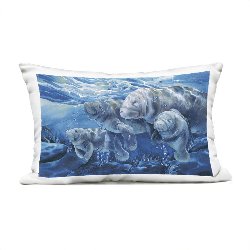 Coussin d'extérieur imprimé sous-marin Manatee Family Design par Jody Bergsma