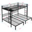 Lit superposé double au-dessus d'un lit double en métal avec barrière verticale, barrière, garde-corps à quatre côtés et tablette pour utilisation familiale, rangement triple noir