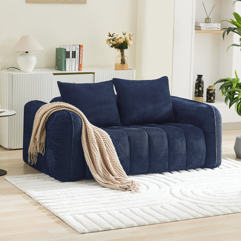 Modern Upholstered  Compression Sofa for Living Room, 2, Navy