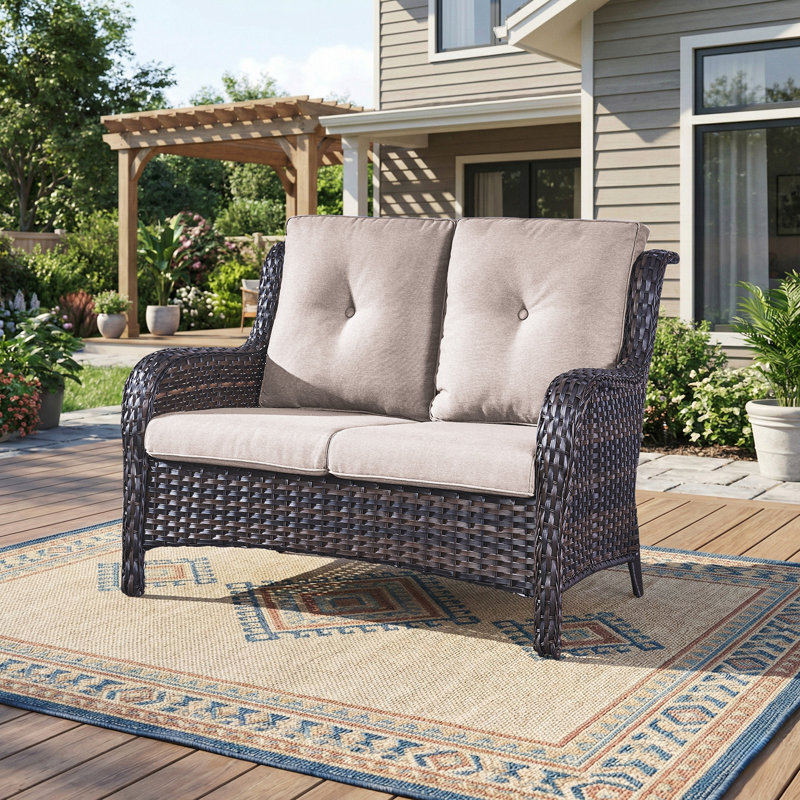 Causeuse d'extérieur en osier réversible de 53 po de largeur avec coussins Ambarvale, Beige, Brun