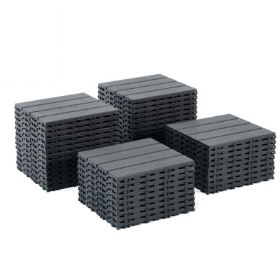 Carreaux de terrasse en plastique emboîtables, paquet de 44 tuiles de patio, 12 po x 12 po carré extérieur imperméable à l'eau et à l'eau, tuiles de terrasse pour le patio au bord de la piscine, gris