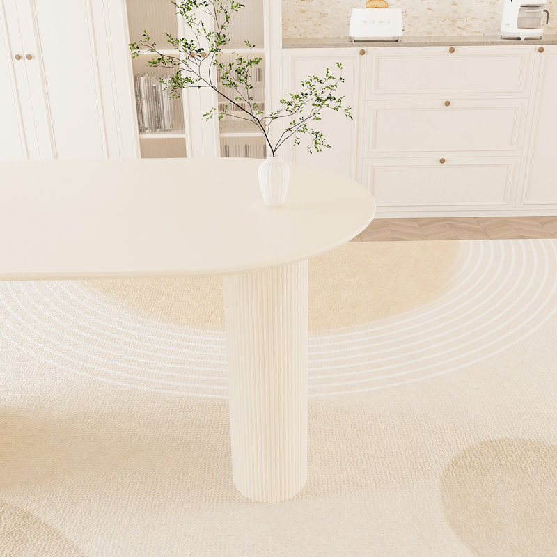 Élégante table de salle à manger en panneau de fibres à densité moyenne crème avec chaises en polyuréthane vert, Blanc/vert