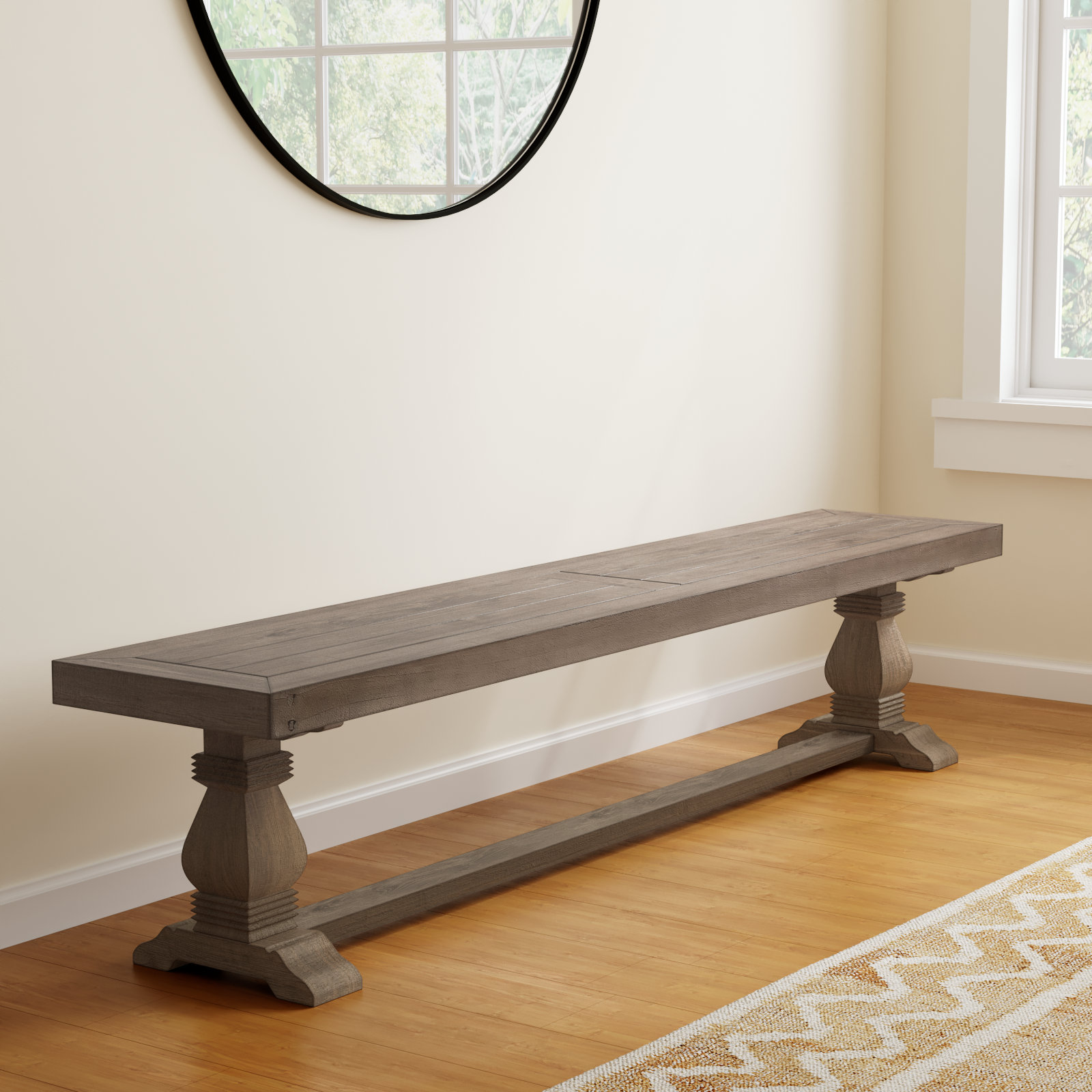 Kinston Solid Wood Bench, Distressed Brown, 18" H x 83" W x 16"D