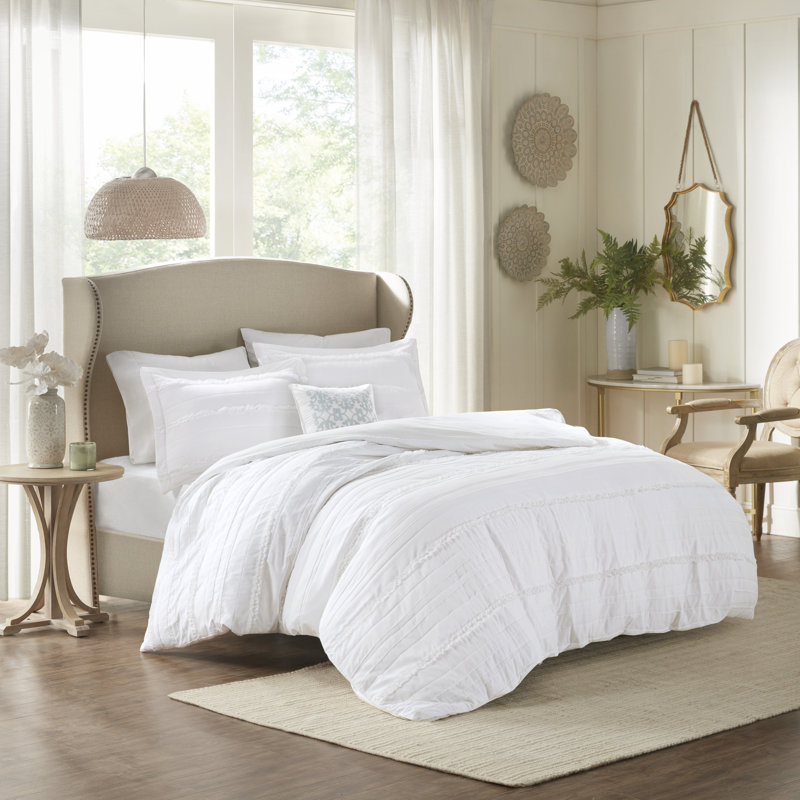 Ensemble de literie, courtepointe en microfibre de coton, 4 pièces, blanc, double / grand