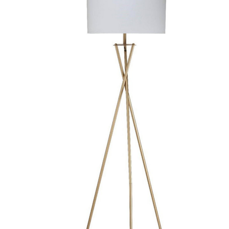 Lampe sur pied de style Mid-Century en métal avec design sablier, finition or mat et interrupteur rotatif marche / arrêt pour un éclairage élégant