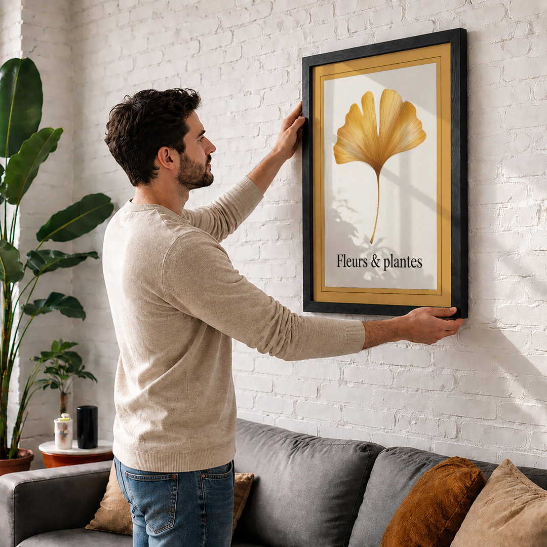 Gilded Ginkgo Leaf Botanical - Framed Print
