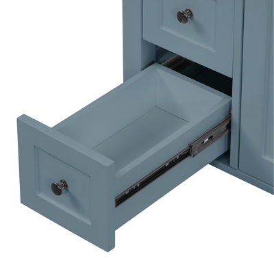 Meuble-lavabo gris 24 po avec lavabo, panneau de fibres à densité moyenne et bois d'hévéa, 3 tiroirs et armoire avec tablettes réglables, conception moderne pour les petites et moyennes salles de bain