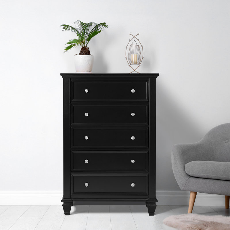 Commode 5 tiroirs l 36,25 po, Noir