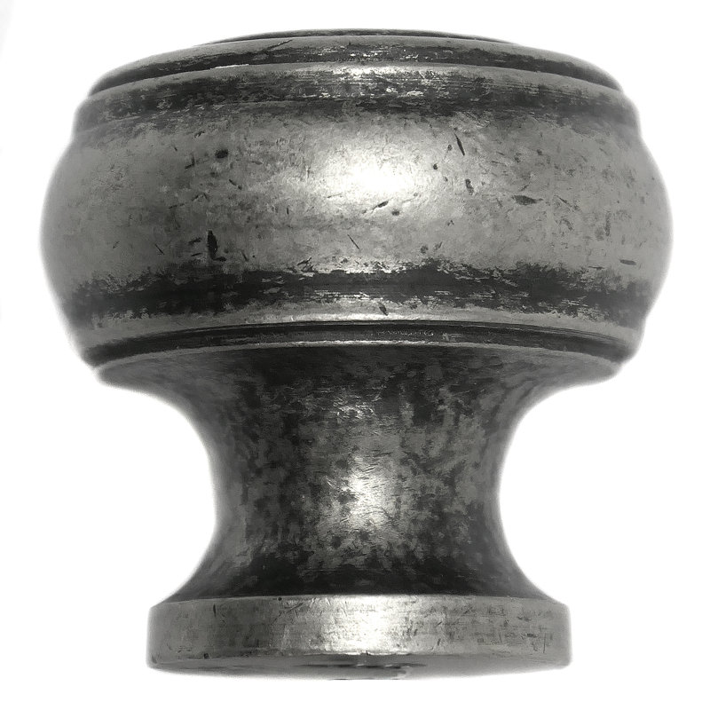 Distressed Pewter Round Mushroom Cabinet Knob with Mounting Hardware