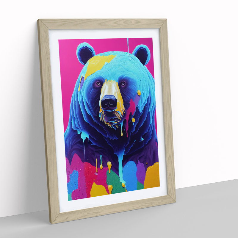 Colourful Bear No.4 - Single Picture Frame Print, 46cm H x 34cm W x 2cm D, Oak Framed