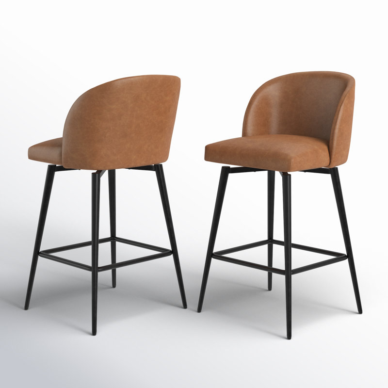 Benedit Swivel Counter & Bar Stool, Saddle Brown Pebbled Faux Leather, Counter Stool (27" Seat Height)