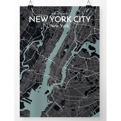 « new york city map », reproduction d’impression sur affiche en minuit