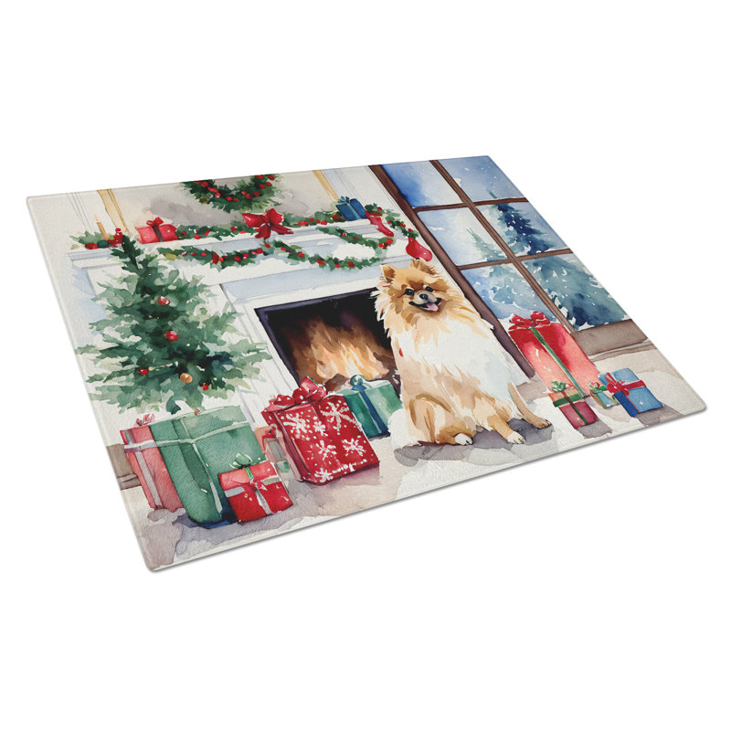 Grande planche à découper en verre Pomeranian Cozy Christmas
