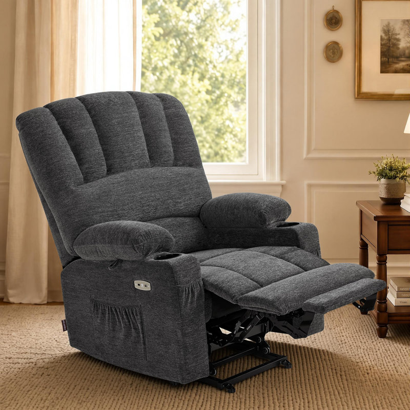 27.2'' Extra Wide Power Recliner Lift Chair with Massage and Heat, Fabric, Gray Polyester