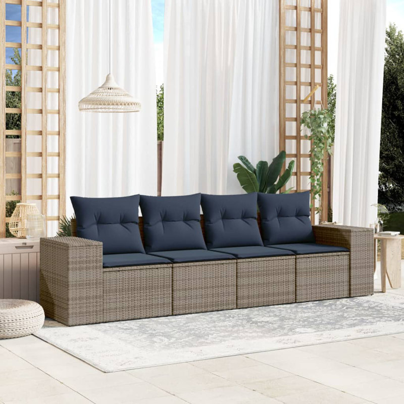 Ensemble de canapé de patio 5 pièces avec coussins en rotin de polyester brun