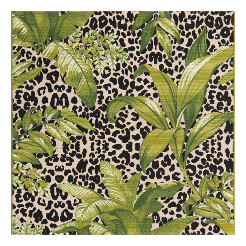 Asuna Green Andromeda Indoor/Outdoor Modern Rug, Square 6'