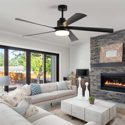 Ventilateur de plafond 65 po noir avec télécommande et ventilateur à 5 pales
pour le salon