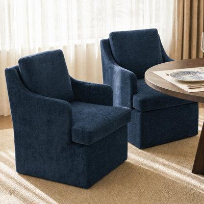 Upholstered Chenille Dining Chair with Curved Back and Armrests