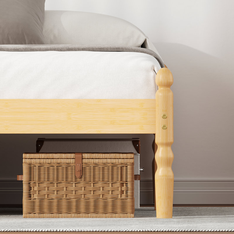 Natural Bamboo Bed Frame with Slatted Base, Minimalist Wooden Platform Bed, Strong Support, Easy Assembly, No Box Spring Required