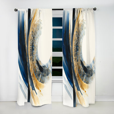 Dargan - Blue And Gold Swirl Abstract IV - Abstract Spirals Curtain - Velvet Room Darkening - 1 panel