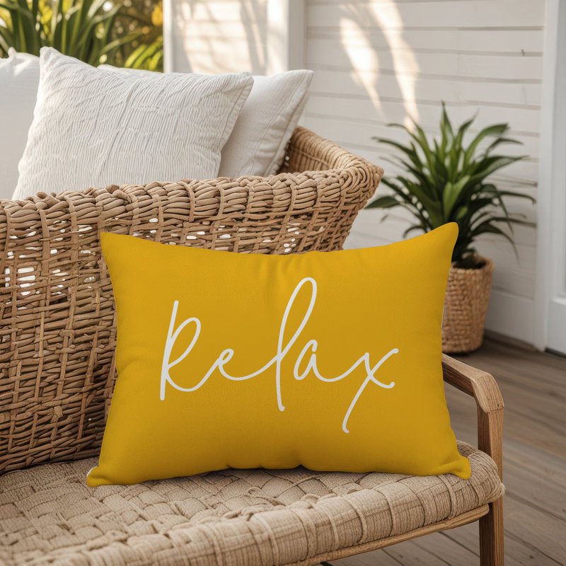 Outdoor Reversible Throw Pillow, Yellow/White