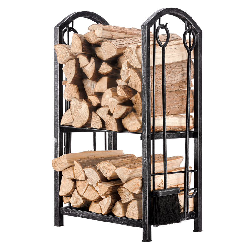 Support à bois pour le foyer avec pinces 5 pièces, Noir