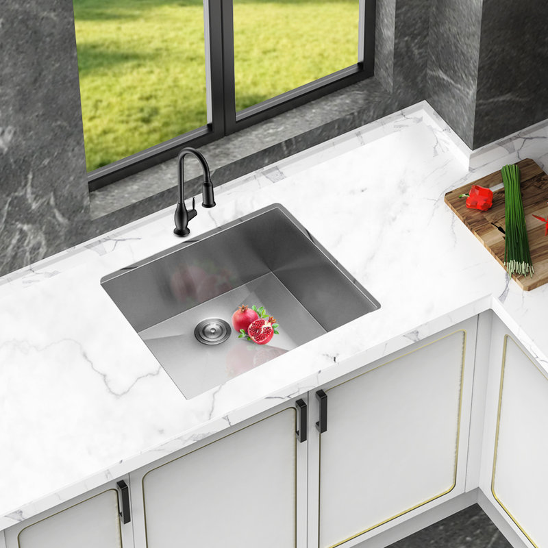 23 Inch Stainless Steel Single Bowl Undermount Kitchen Sink 18 Gauge 9 Deep, With Sloped Bottom Drain Design, Sound Proofing, Wear- Commercial Finish 23*18*9 Gauge, Hand Brushed To Avoid Scratches,