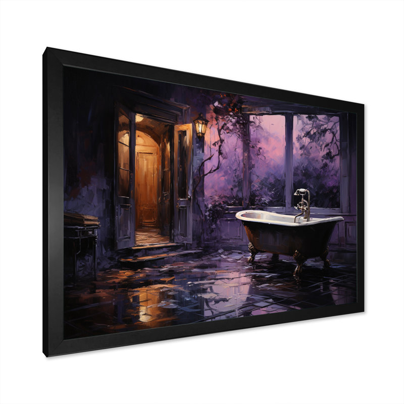 «Bathroom Midnight Serenade» - Art mural de salle de bain, H 30 po x l 40 po x P 1,5 po, Cadre simple noir