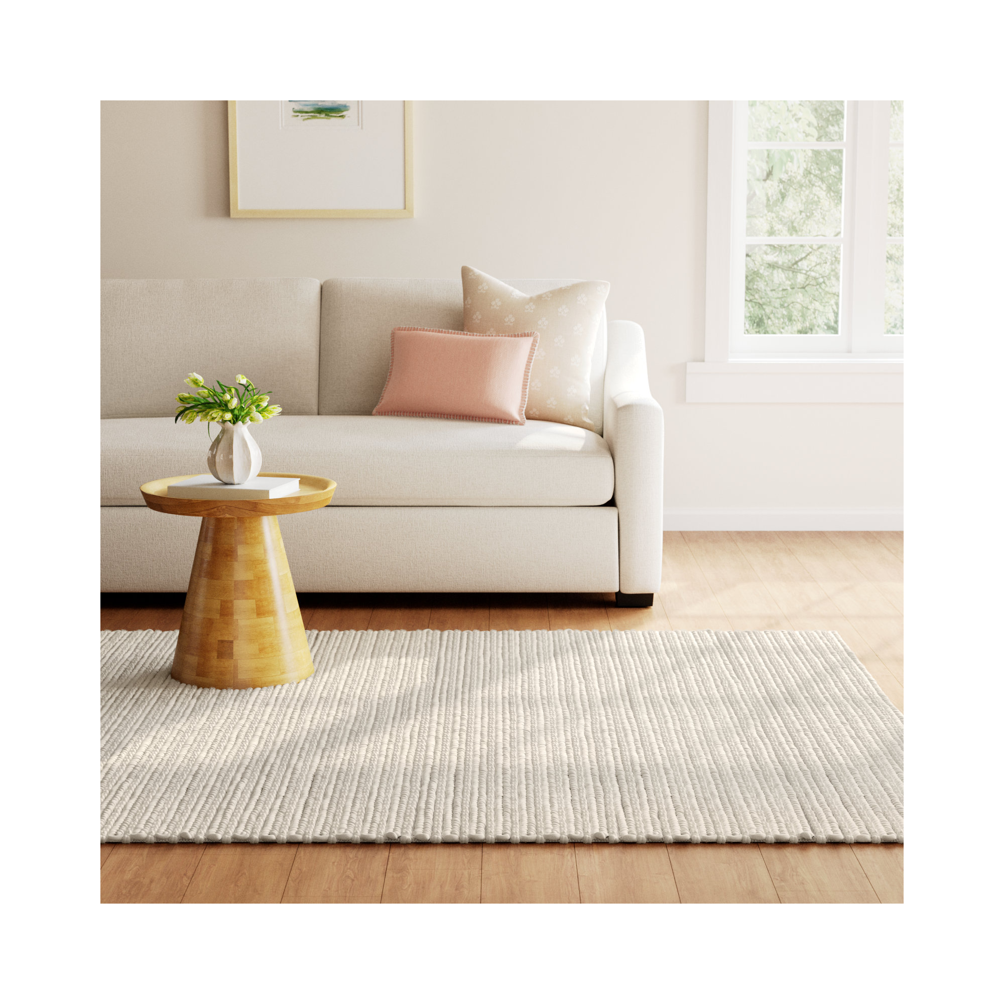 Rosemead Handmade Ivory Rug, Rectangle 5' x 7'6"