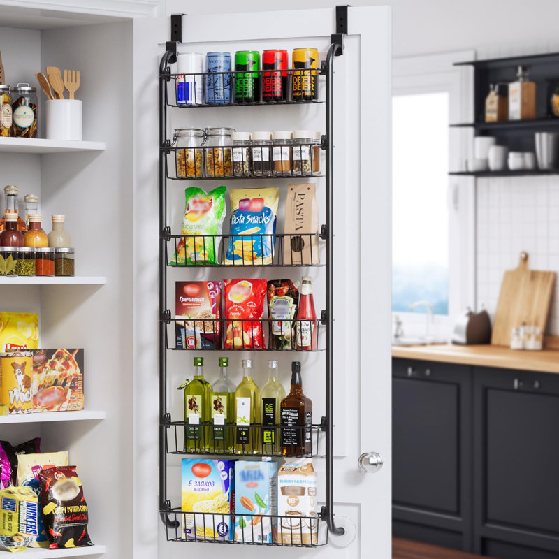 Rangement à 6 niveaux pour porte et garde-manger en métal, Noir mat